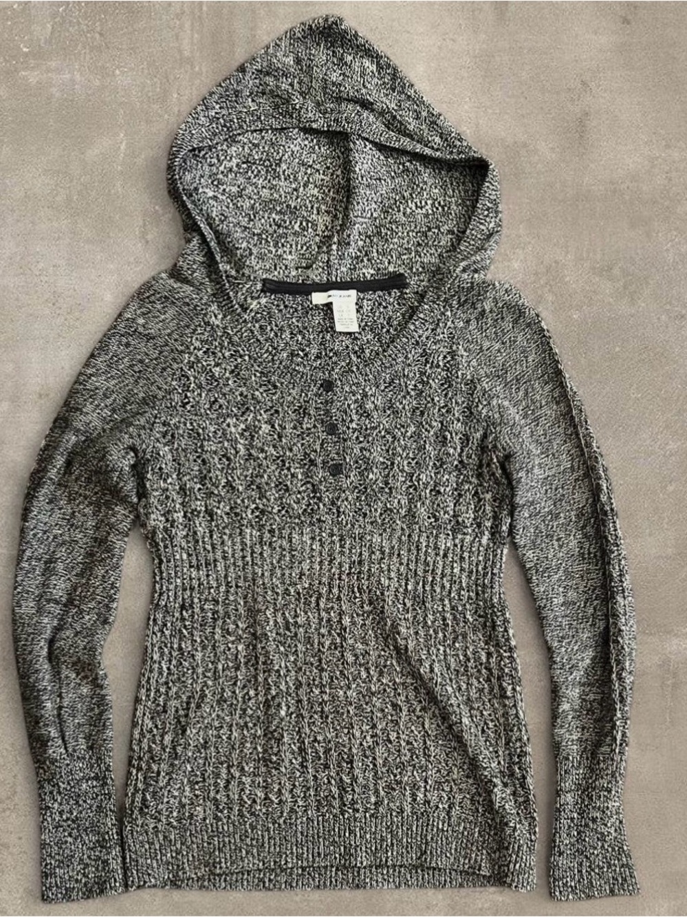 DKNY Y2K Bella Swan Gray Marled Hooded Cable-Knit Sweater